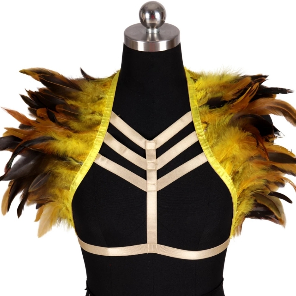 2 LEFT YELLOW FEATHER RAVE CLUB FESTIVAL HARNESS